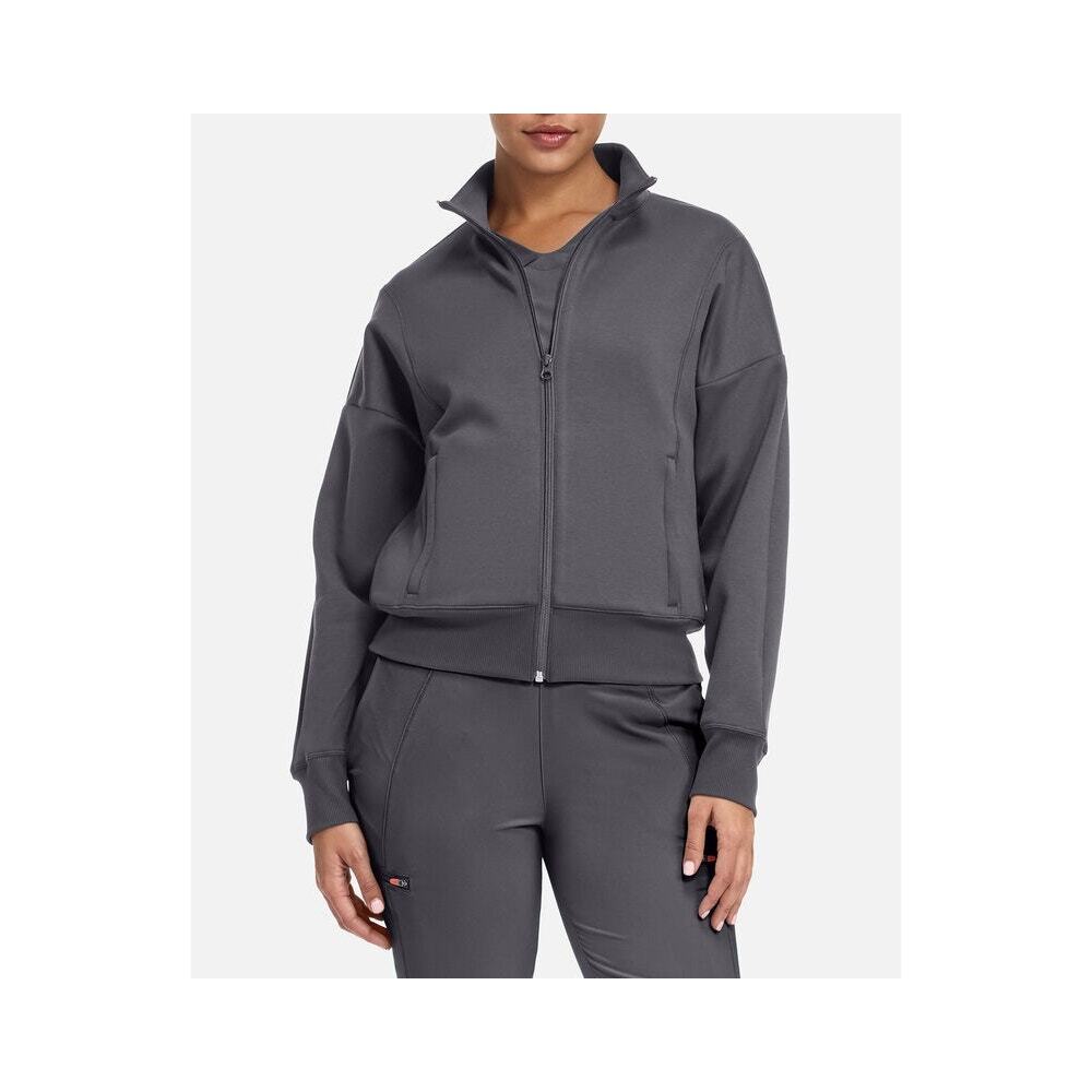 Spanx Cropped Jacket Women's Medium Gray Rib-Knit Mock Dolman Sleeve Full Zip